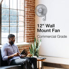 9012 Commercial Grade Oscillating Wall Mount Fan, 12-Inch , White
