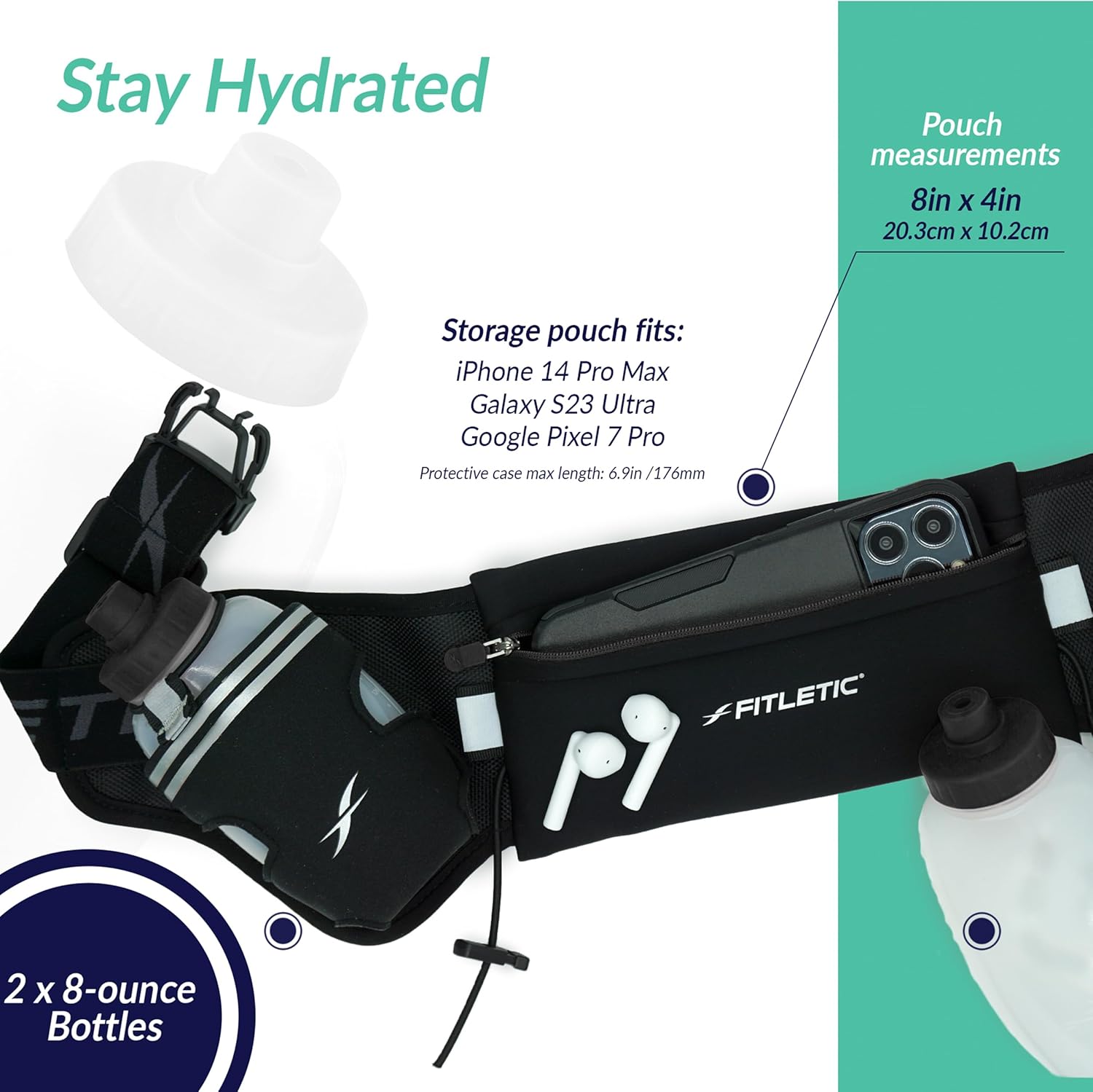Hydration Running Belt with Water Bottles for Men & Women – 2 Quick Flow 8oz Running Water Bottles, Patented Bounce