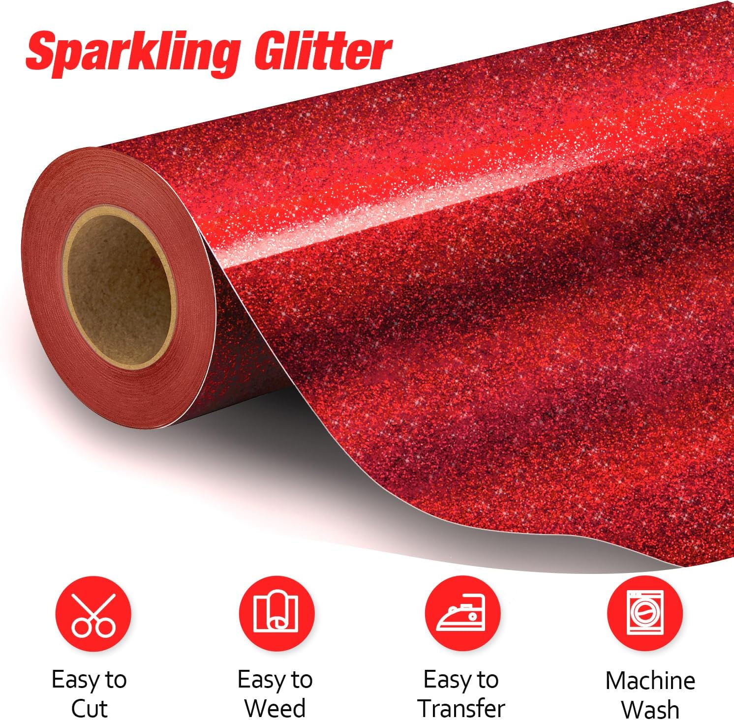 Red Glitter HTV Heat Transfer Vinyl Roll-12 x 10ft Red Glitter HTV Vinyl for T-Shirt Clothing Bags,Glitter Iron on