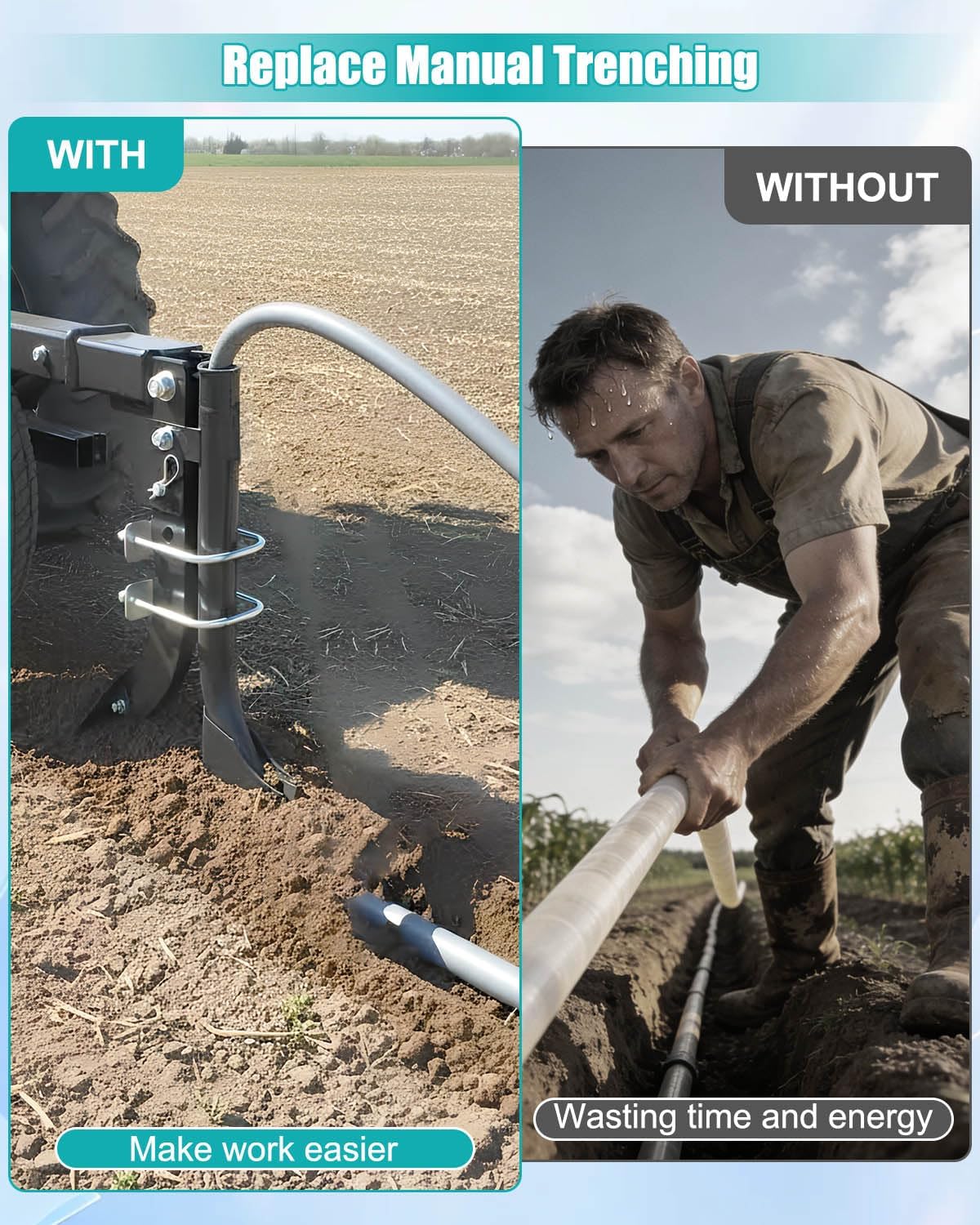 Pipe Layer Attachment Ripper Trencher Accessory for ATV UTV Tractor, Hose & Drip Irrigation Pipe Guide Tool