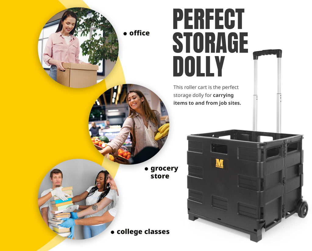 51051 Collapsible Black Rolling Folding Dolly Cart for Teachers - Multi-Functional Dolly with Extra Storage Durable