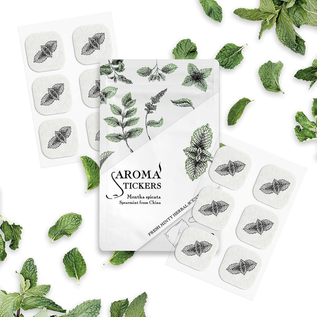 (Spearmint, Pack of 1) - 100% Natural Essential Oil Scented Mask Stickers for Face Mask & Pillow (12 Stickers/pc)