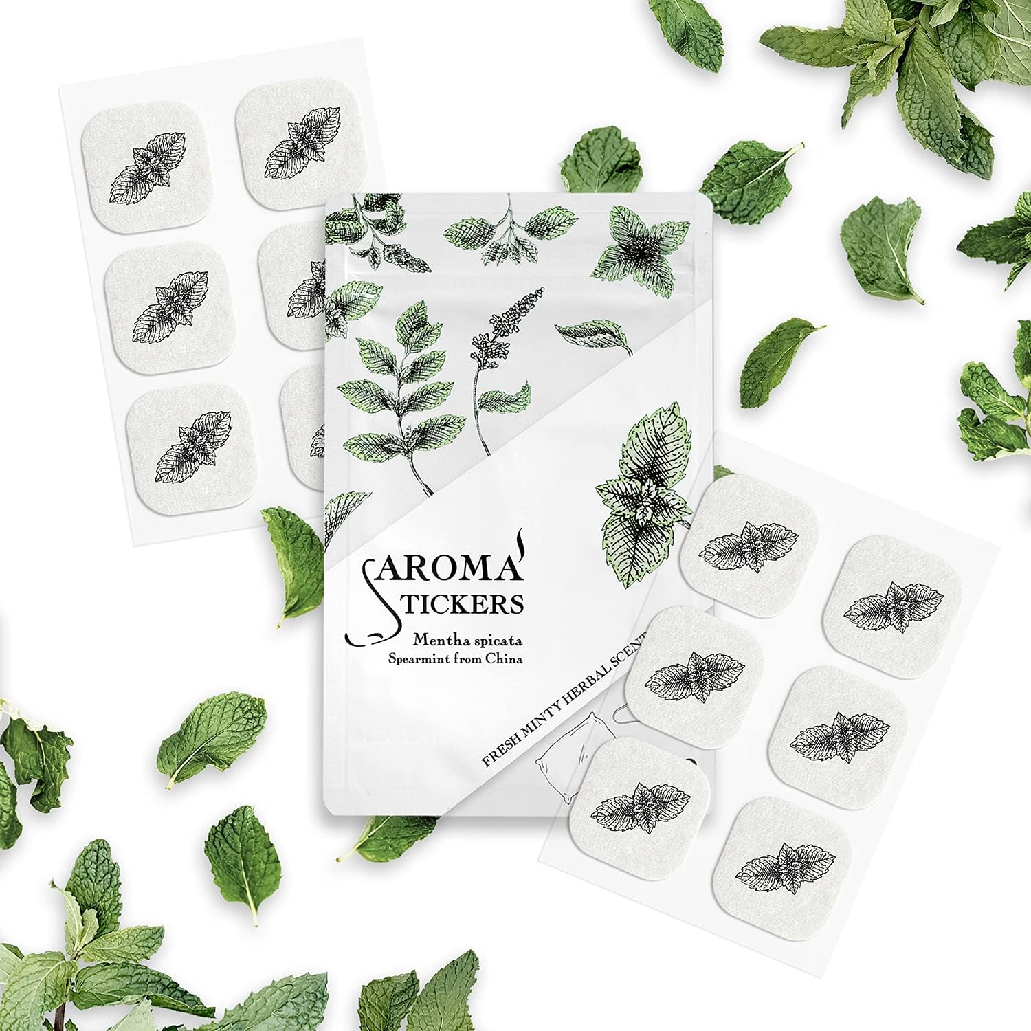 (Spearmint, Pack of 1) - 100% Natural Essential Oil Scented Mask Stickers for Face Mask & Pillow (12 Stickers/pc)