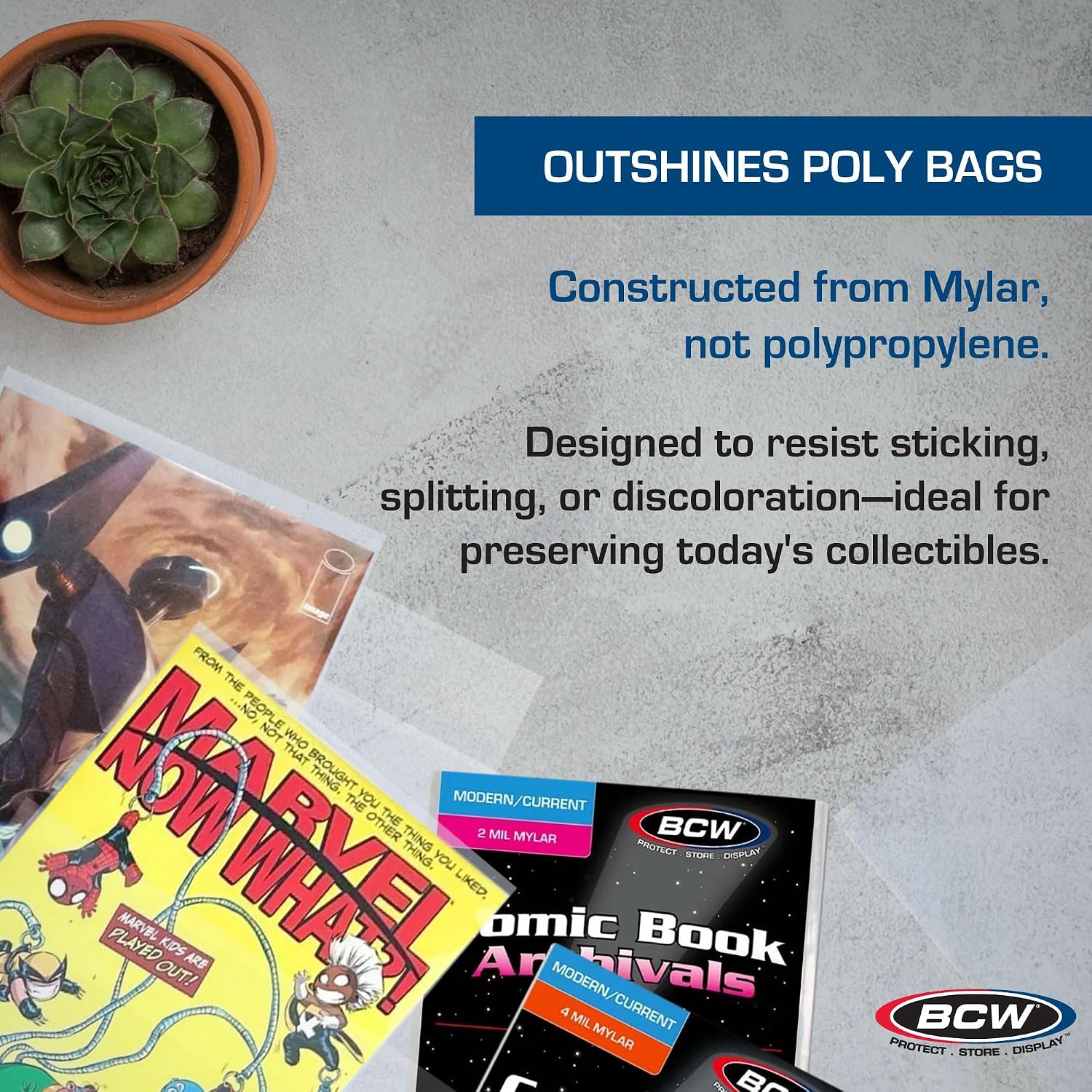 Current and Modern Comic Mylar Bags, 4 Mil, 7 x 10.5 Inches, 50 Count | Semi-rigid 4 mil archival polyester bags fit