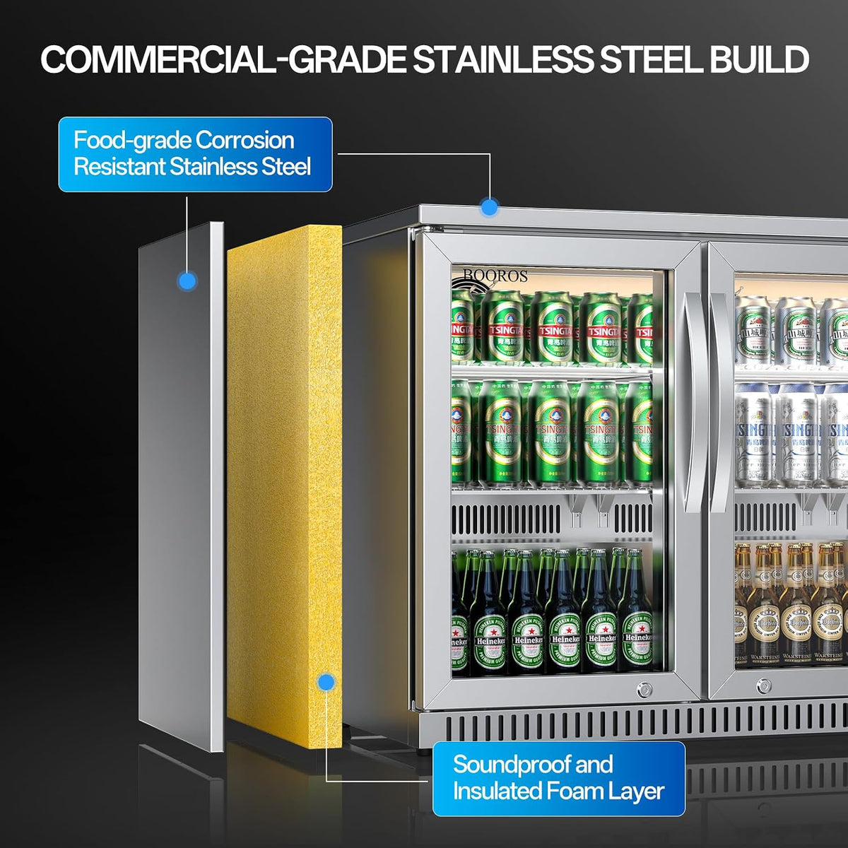 3-Glass Door Back Bar Cooler, 11.48 Cu.Ft Under Counter/Freestanding