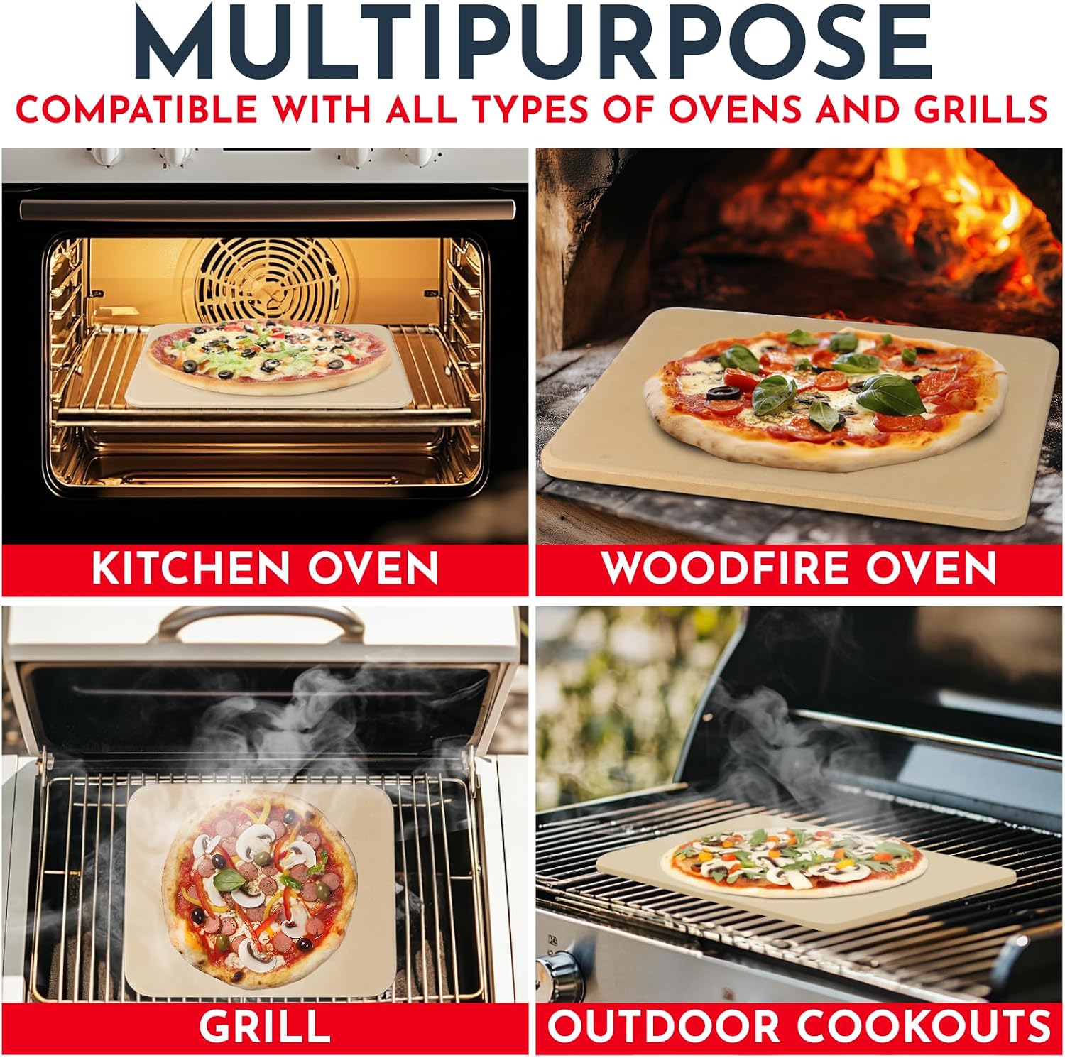 Large Pizza Stone for Oven and Grill – 15 x 12 inch Rectangular Pizza Stone