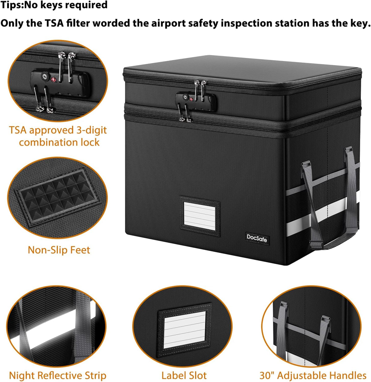 File Box with Lock,Multi-Layer Fireproof Document Box Collapsible File Storage Organizer with Pockets/Handle,Large