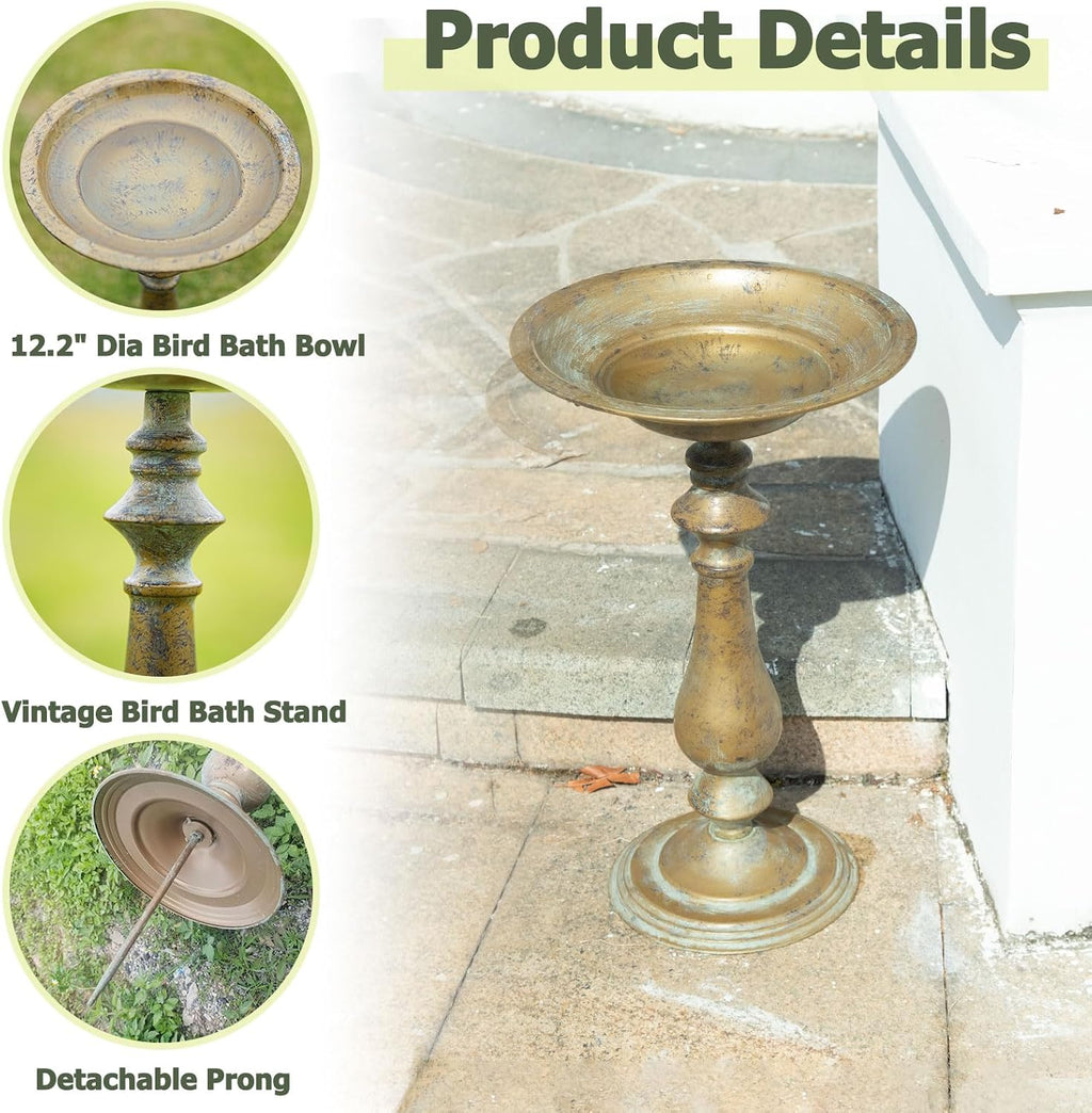 19"H Antique Pedestal Bird Bath for Outside ,Outdoor Garden Bird Bath