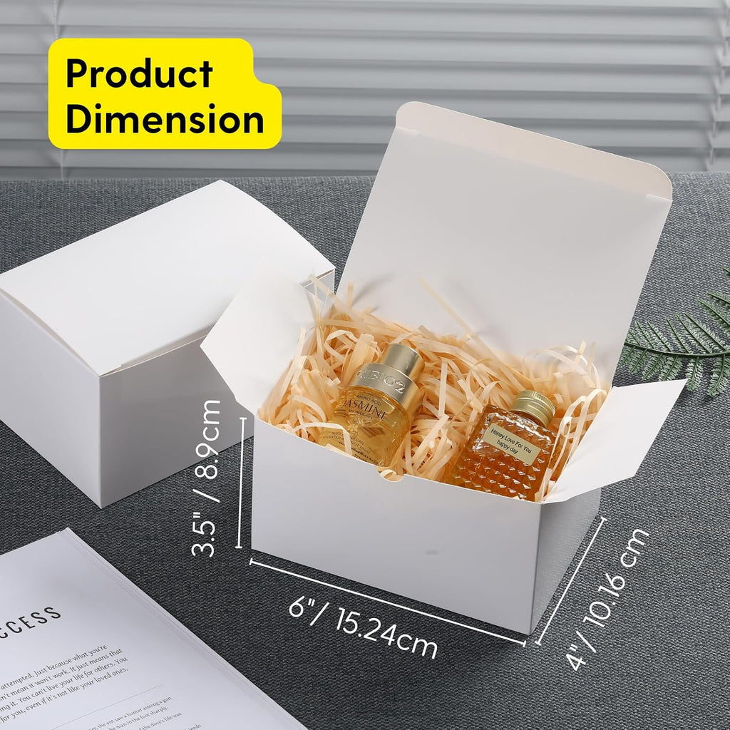 6x4x3.5 Push-Form Gift Boxes with Lids, 50 Pack | Small White Cardboard Boxes for Candle, Mug, Perfume, Cookies