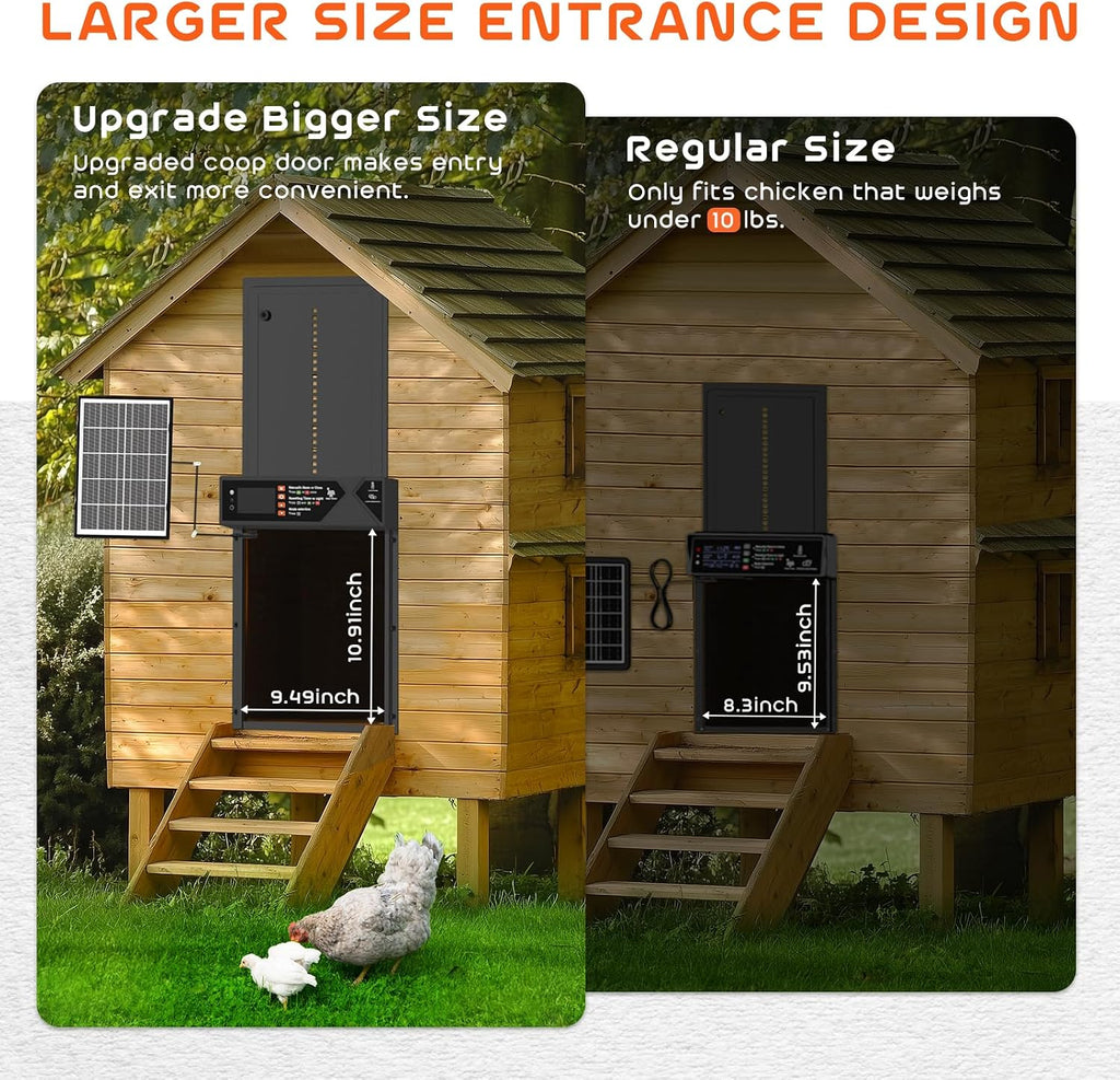 Large Automatic Chicken Coop Door Solar Powered 4000mAh High Capacity-Black