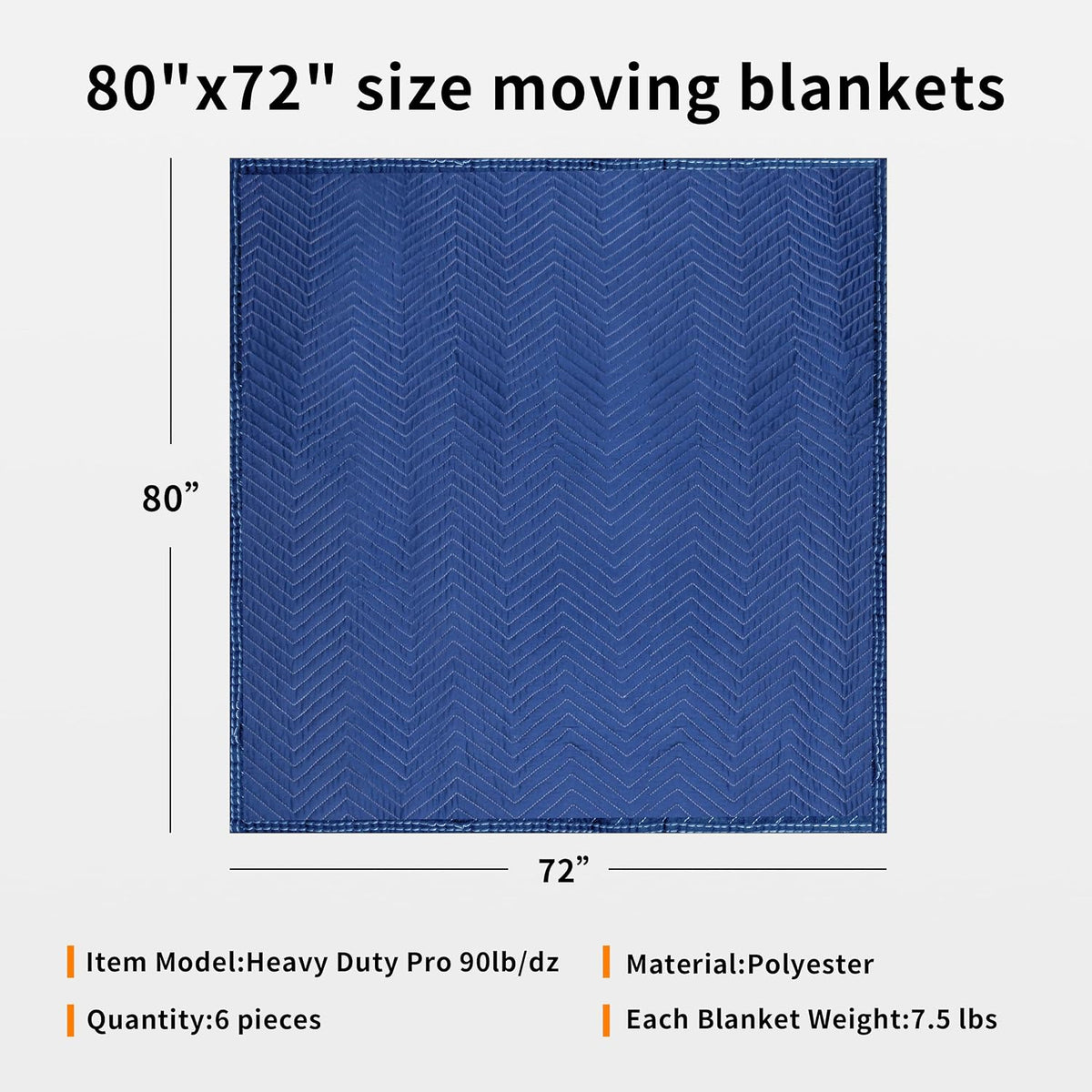 Padded Moving & Packing Blankets-Heavy Duty Pro - 80" x 72" (90lb/dz Weight) - Furniture Shipping Pads for Moving and