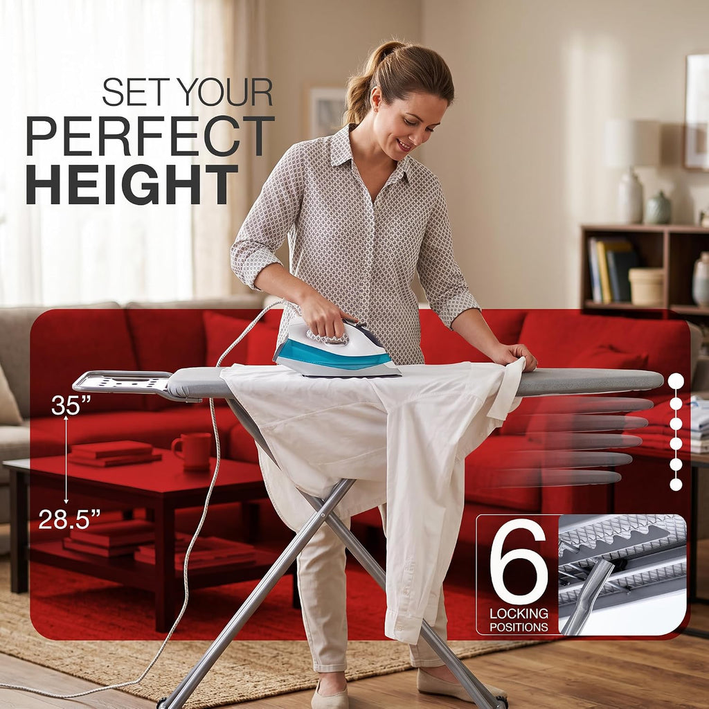 Full Size Ironing Board, Sturdy Frame, Heat Resistant Cover, Iron Rest | Stable Steel Construction, Wide Ironing