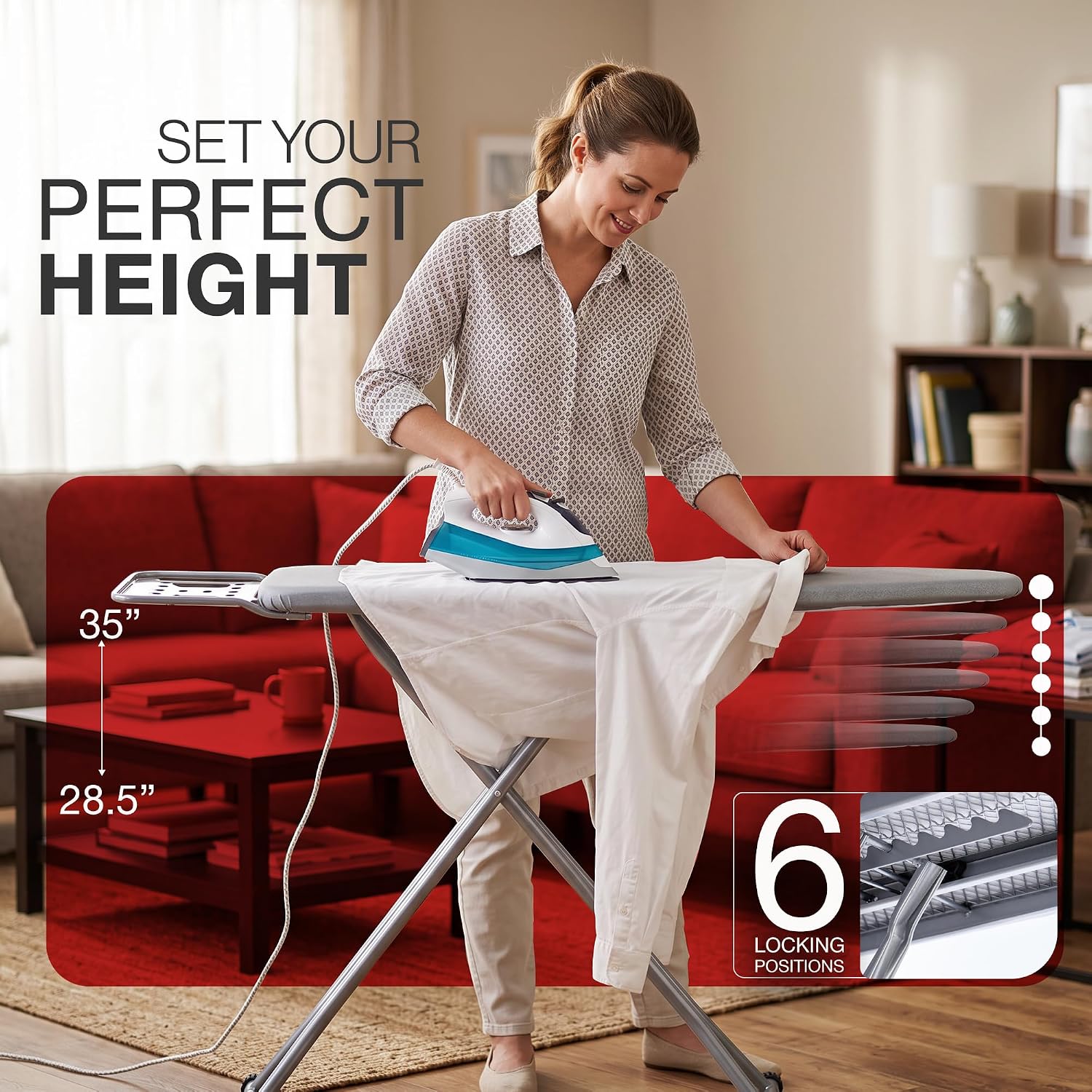 Full Size Ironing Board, Sturdy Frame, Heat Resistant Cover, Iron Rest | Stable Steel Construction, Wide Ironing