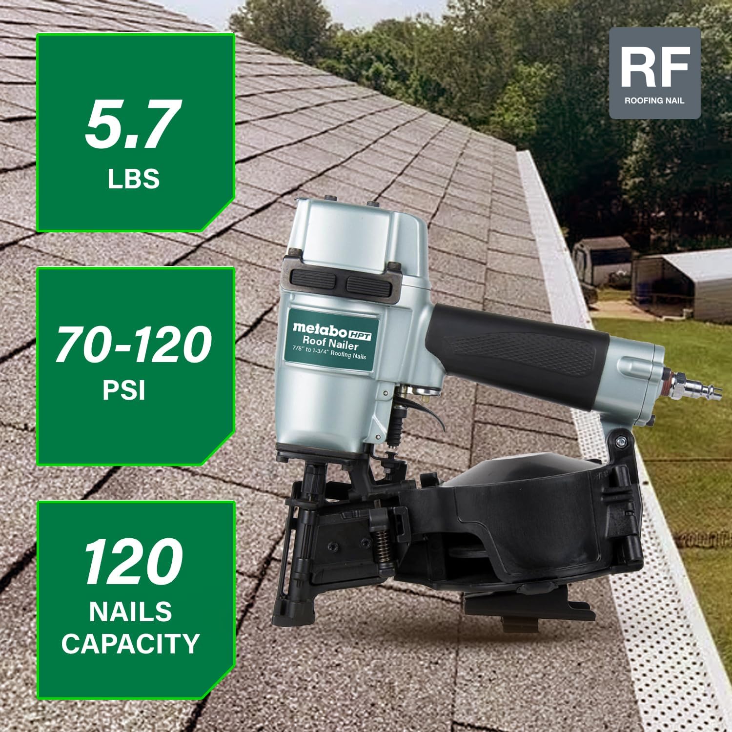 Metabo HPT Pneumatic Roofing Nailer, 16 Degree Asphalt Shingles, NV45AB2