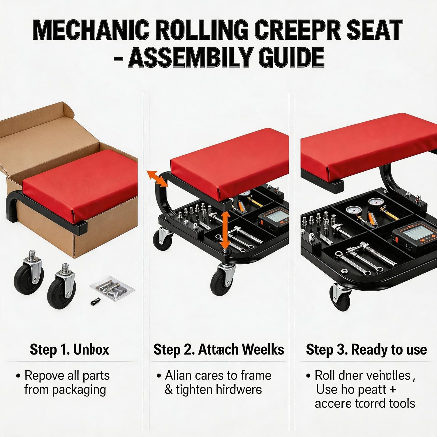 Rolling Creeper Garage/Shop Seat,250 LBS Capacity Heavy Duty Rolling Mechanic Stool with Wheels,Automotive Padded