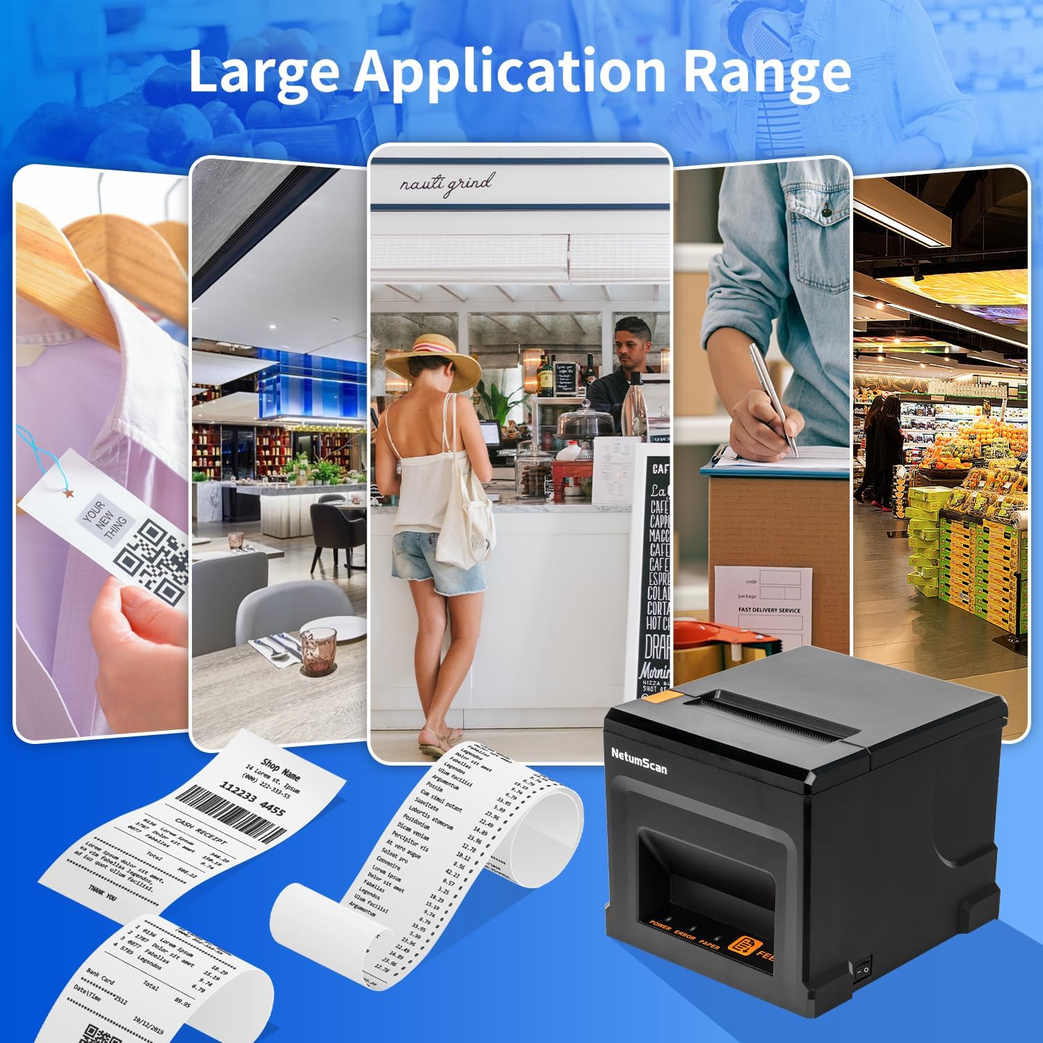 USB POS Receipt Printer, 80mm Thermal Receipt Printer with Auto Cutter Cash Drawer, 300mm/s, Support