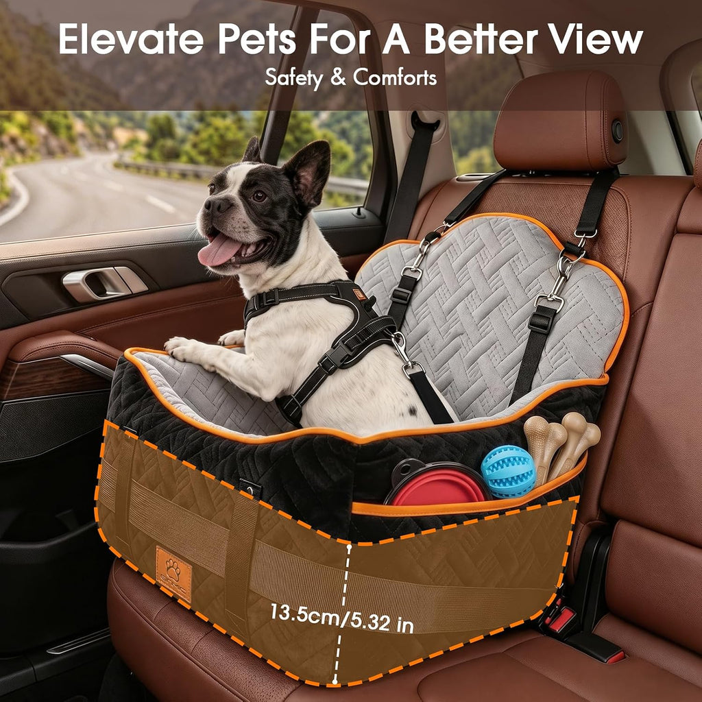 Dog Car Seats for Small Medium Dogs up to 35 lbs – Dog Booster Car Seat with 5.3-Inch Memory Foam, Dual Safety