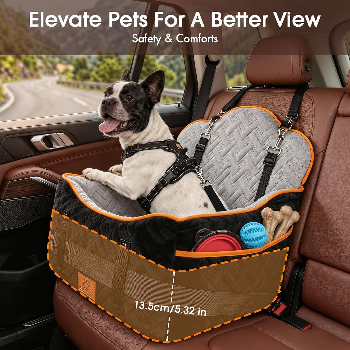 Dog Car Seats for Small Medium Dogs up to 35 lbs – Dog Booster Car Seat with 5.3-Inch Memory Foam, Dual Safety