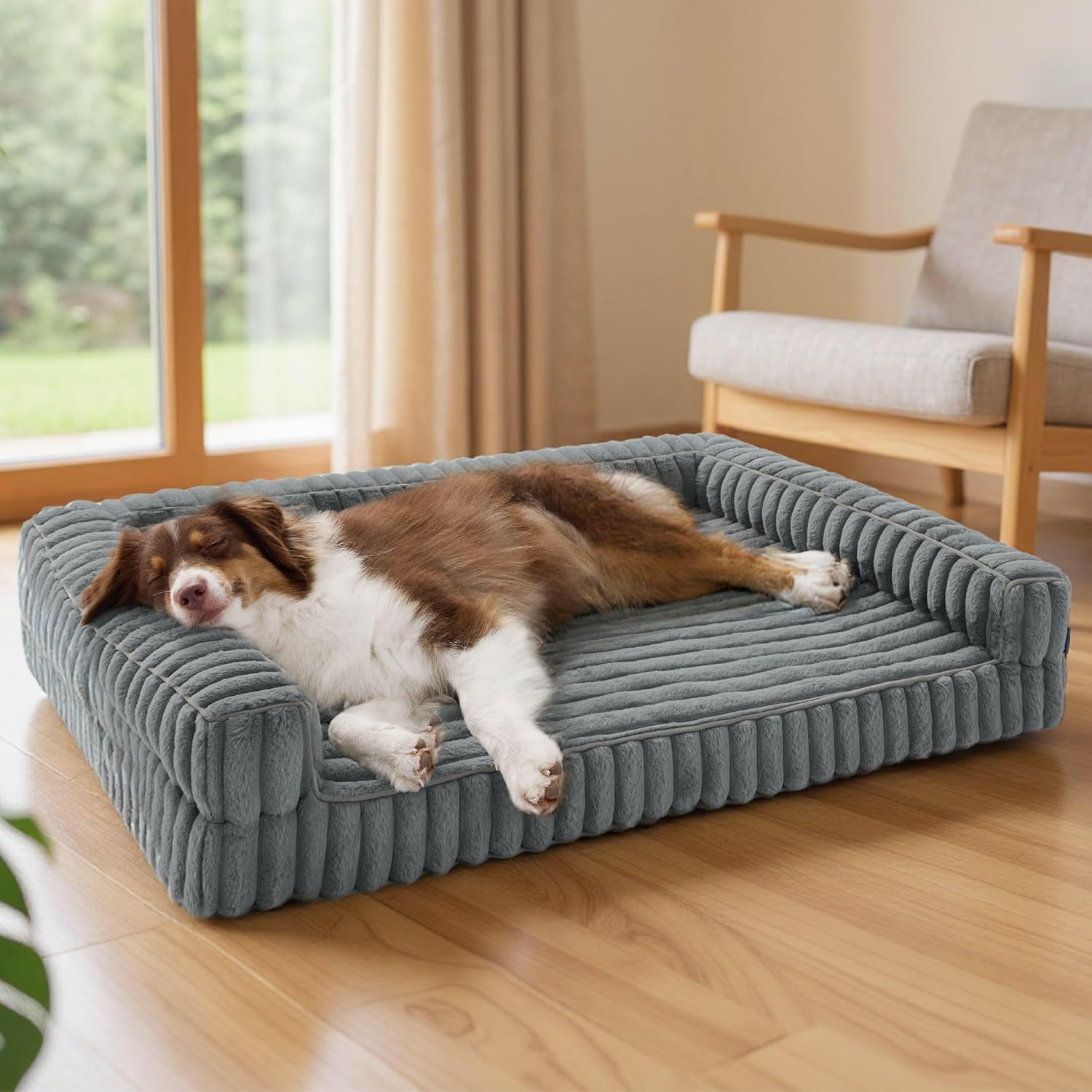 ComfyFleece Orthopedic Dog Beds Large Sized Dog, Waterproof Memory Foam Pet Couch Sofa with Sides, Non-Slip Bottom