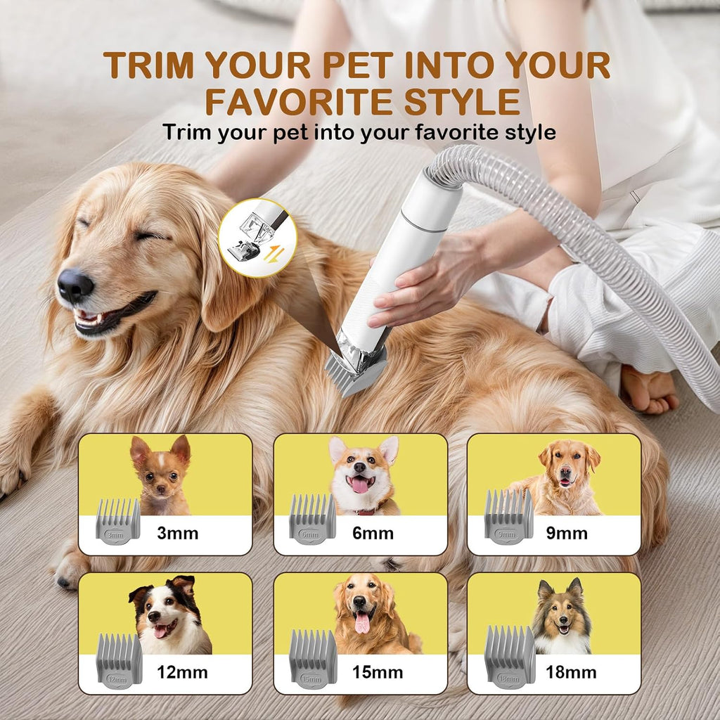 Dog Grooming Vacuum, Dog Grooming Kit with Pet Clipper Nail Grinder, 3 Suction Modes Dog Brush Vacuum with 6 Pet