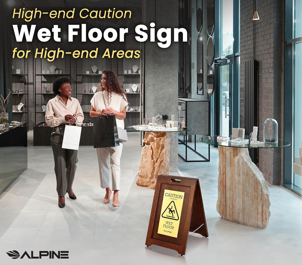 Wooden Caution Wet Floor Sign Slippery A-Frame with Bold Bilingual Safety Message, High-Grade Wood Finish