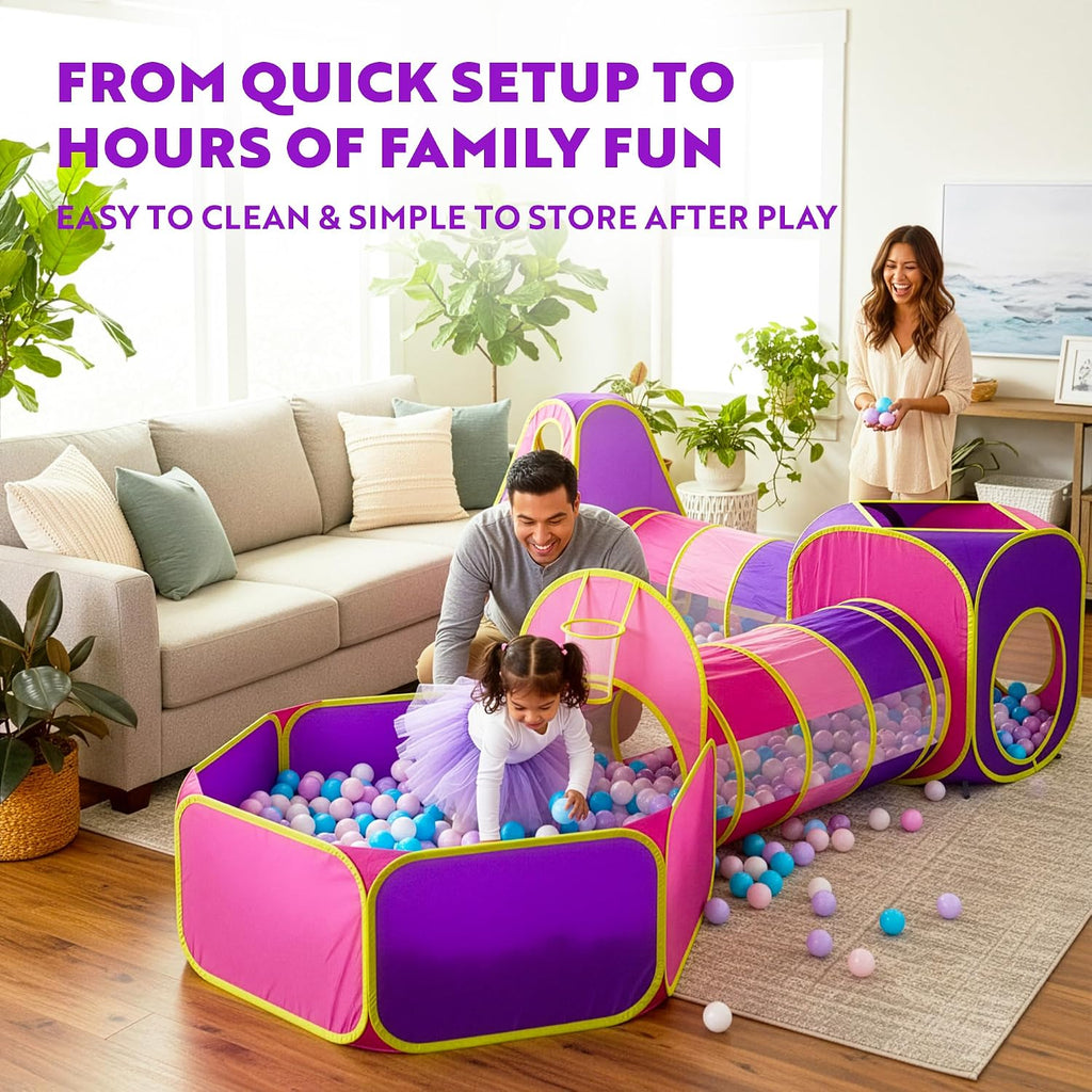 5pc Kids' Play Tents & Tunnels - Ball Pit for Toddlers, Basketball Hoop, Crawling Tubes, Pop-Up Playhouses, Baby
