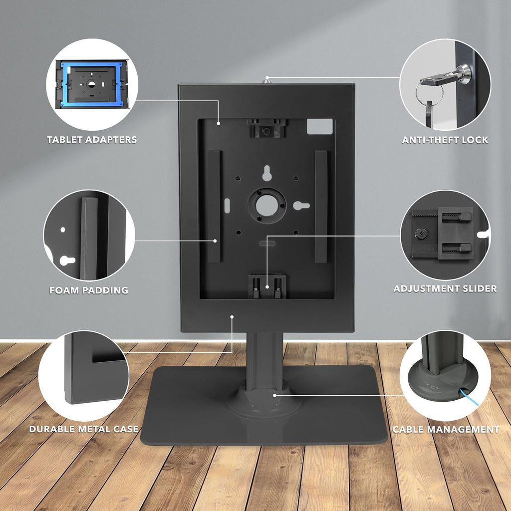 iPad Kiosk Stand, Anti-Theft Locking Countertop Enclosure & 360° Rotating Base, Retail POS & Check-in Stand for iPad