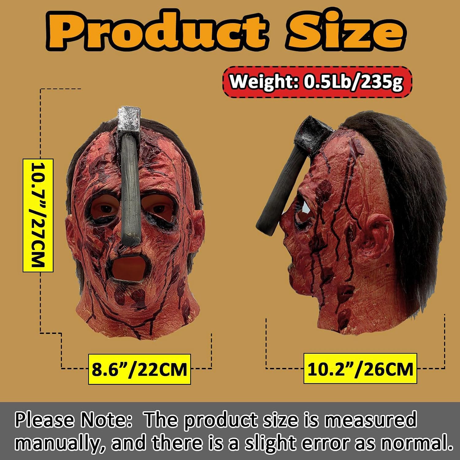 Horror Demon Monster Mask, Adult Latex Axe Pattern Design Scary Mask for Halloween Horror Themed Party Cosplay