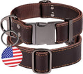 Leather Dog Collar for Large & Extra Large Dogs, Adjustable 19-30"