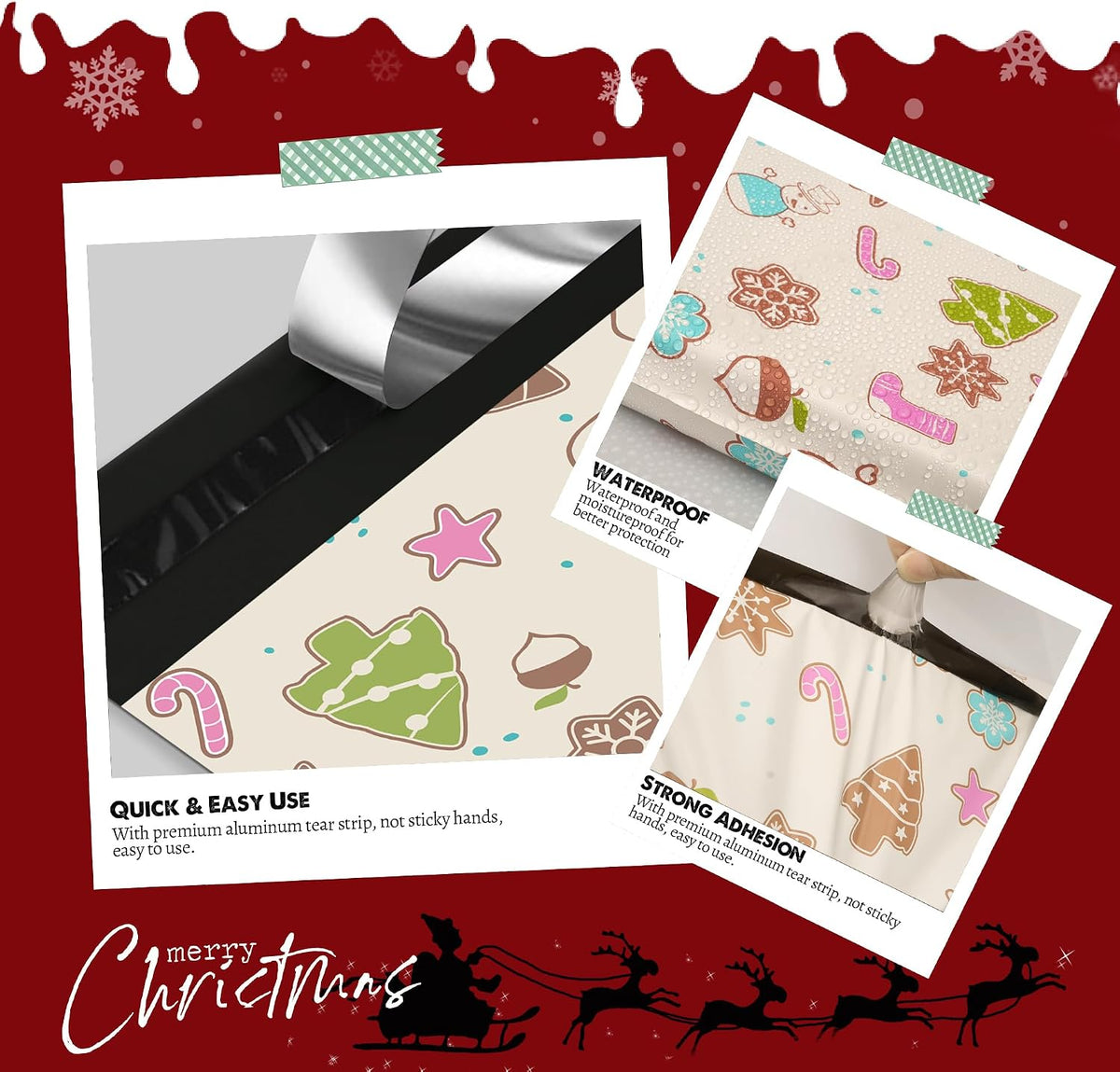 Christmas Poly Mailer 10x13 Inch 100 Pcs, Christmas Elements