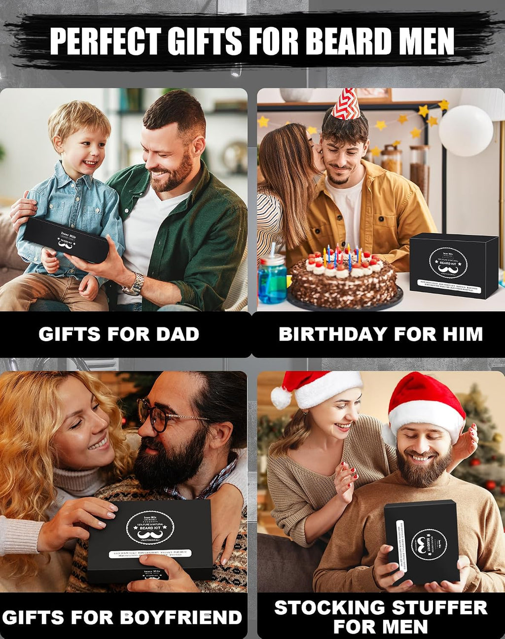 Beard Kit for Men Grooming & Care: Christmas Stocking Stuffers Valentines Fathers Birthday Gifts for Men, Husband