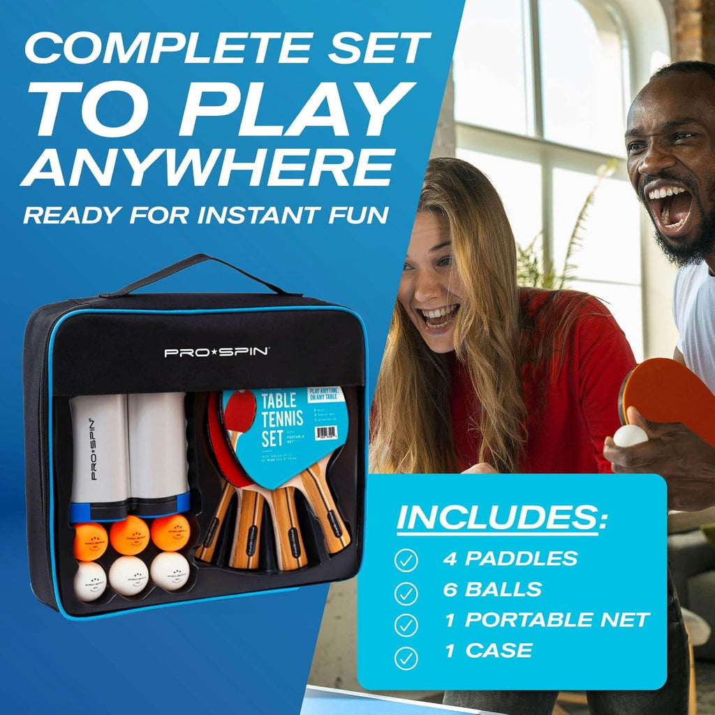 Portable Ping Pong Set with Retractable Ping Pong Net for Any Table, All-in-One Table Tennis Set with Ping Pong