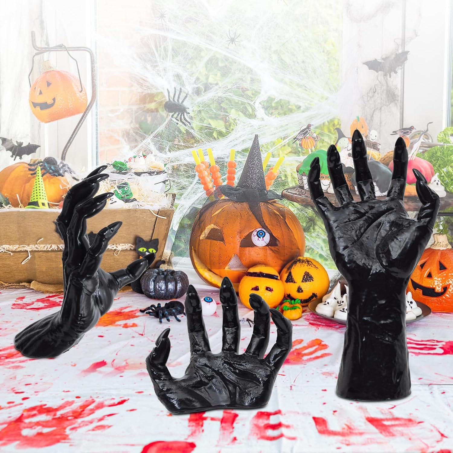Halloween Decorations Indoor Gothic Decor: Pack of 3 Wall Mounted Hands | Creepy Reaching Hands with Lighted Candles