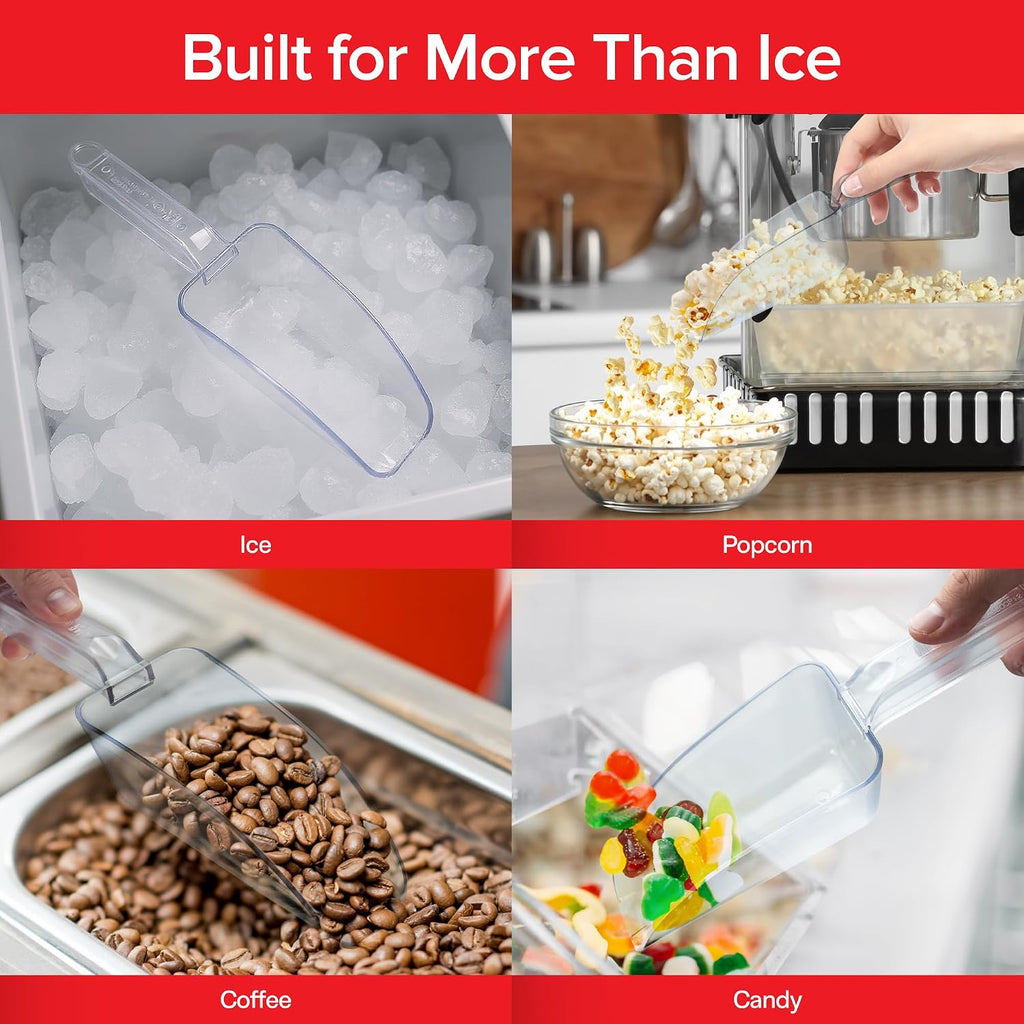 Ice Scoop for Freezer, 12 oz Clear Plastic Ice Scooper | NSF Certified Foodservice Utility Scoop | Beveled Edge