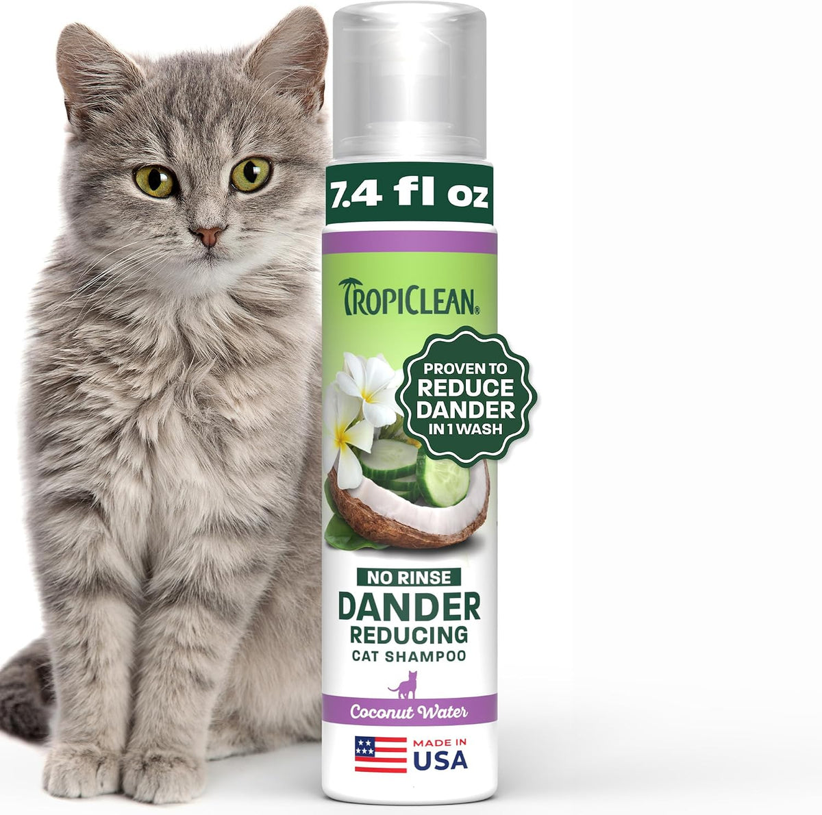 No Rinse Waterless Cat Shampoo, Dander Reducing, 7.4oz