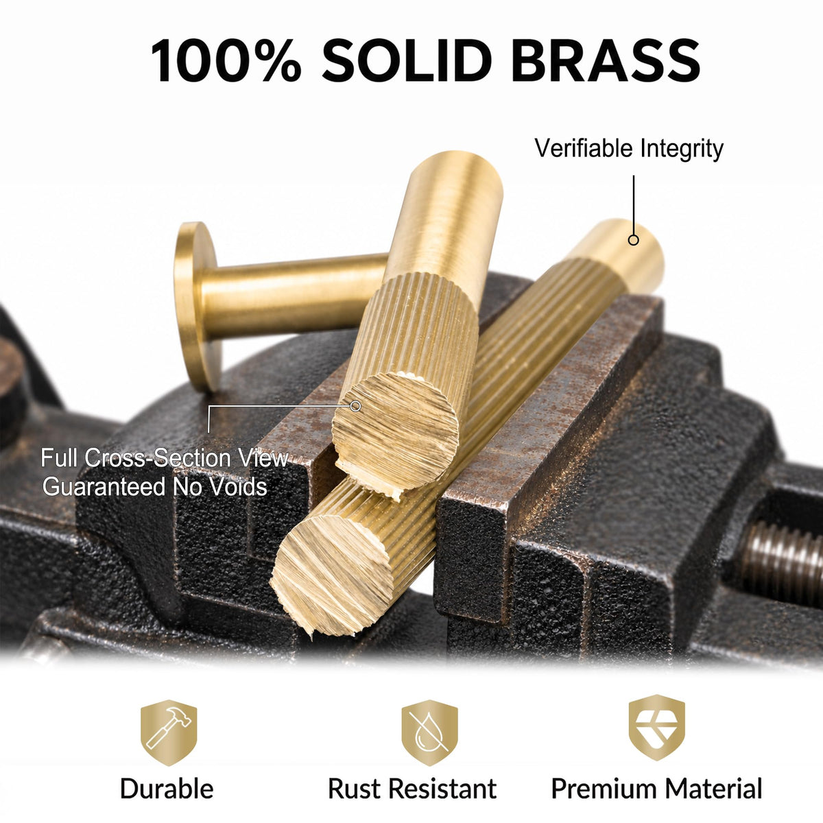 5-Pack Solid Brass Cabinet Knobs, Single Hole T Bar Handles