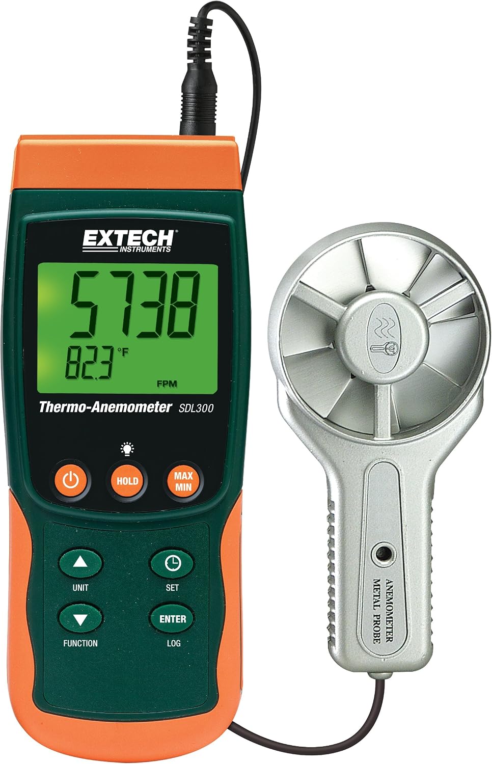 Extech SDL300 Metal Vane Thermo-Anemometer and Datalogger, 2.80" Dia.