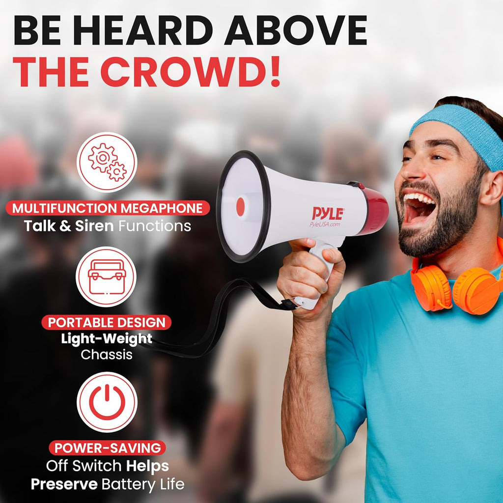 20W Megaphone Bullhorn - 5.4'' x 8.6'' Portable Megaphone, Projection Range 1000 Sq. Yards, Voice Talking & Siren