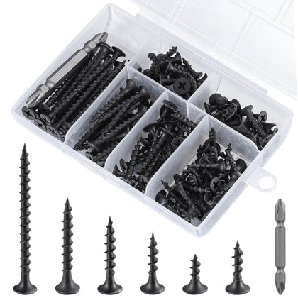 #6 Black Fastener Drywall Screws Kit-Phillips with coarse Threaded tip, Black, Suitable for Drywall Slate, Wood, etc.