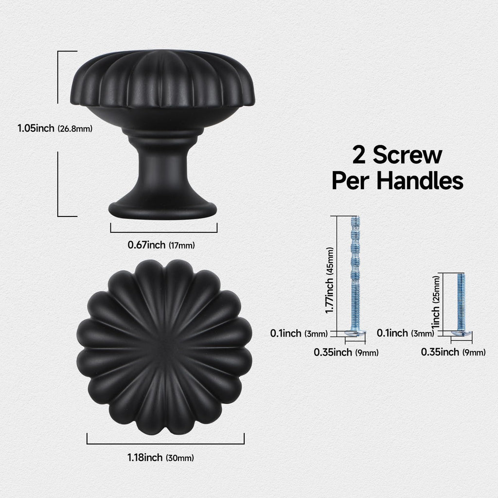 Matte Black Cabinet Knobs，10 Pack Solid Drawer Pulls for Dressers