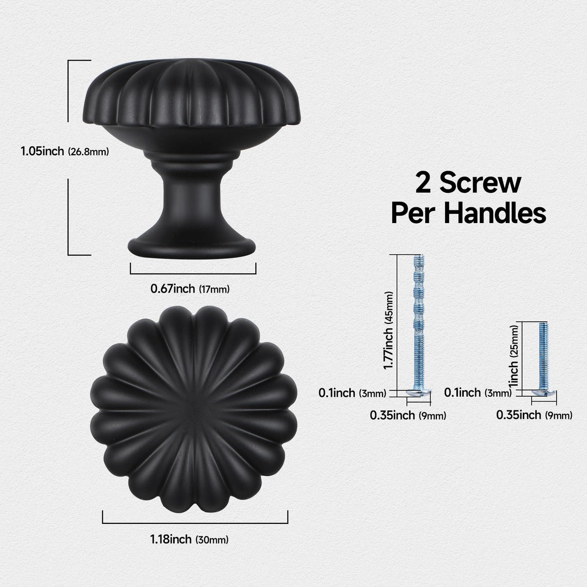 Matte Black Cabinet Knobs，10 Pack Solid Drawer Pulls for Dressers