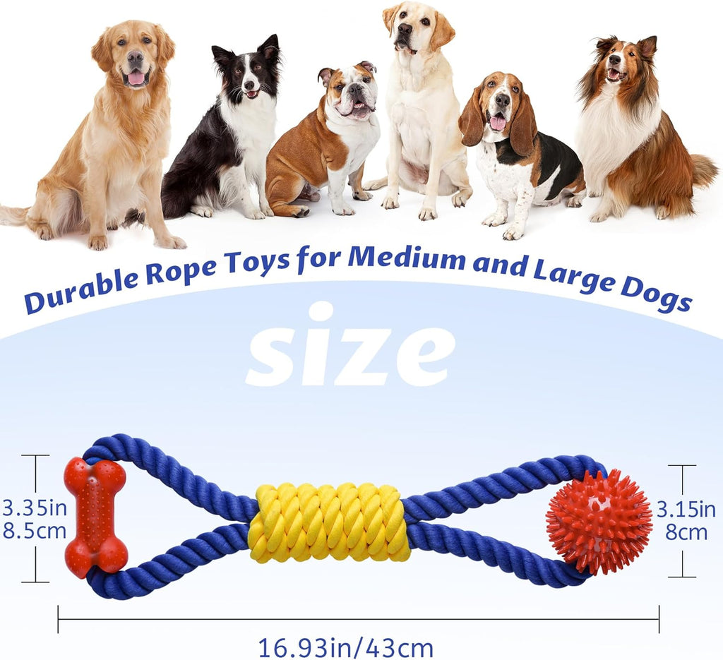 Interactive Dog Rope Toys Tug of War, Tough Dog Toys for Large, Medium & Small Dogs, 100% Cotton Chew Toys for