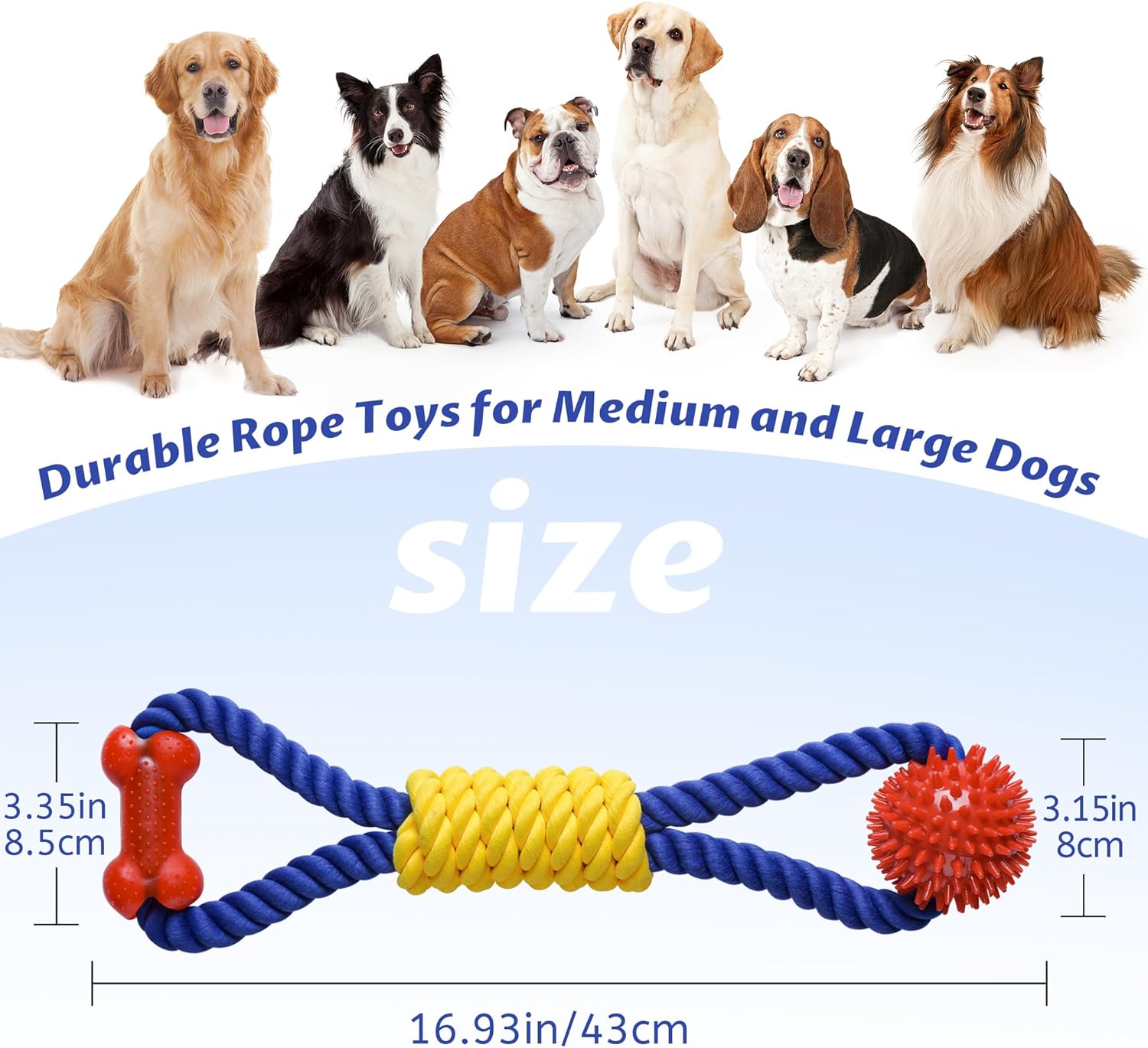 Interactive Dog Rope Toys Tug of War, Tough Dog Toys for Large, Medium & Small Dogs, 100% Cotton Chew Toys for