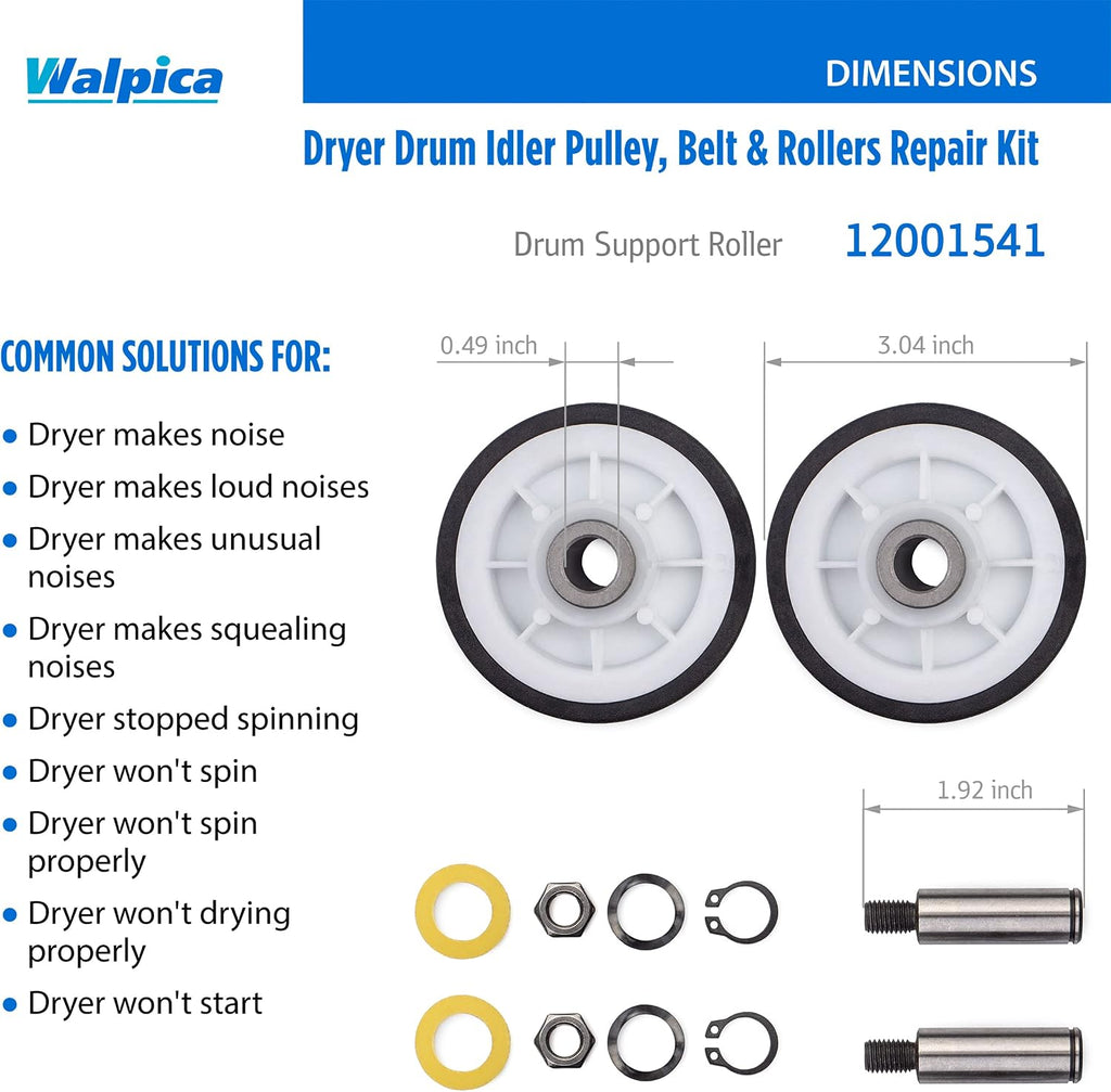303373, Dryer Drum Support Roller Belt Idler Pulley Repair Kit for Maytag Dryer Parts Neptune Atlantis 3000 Series
