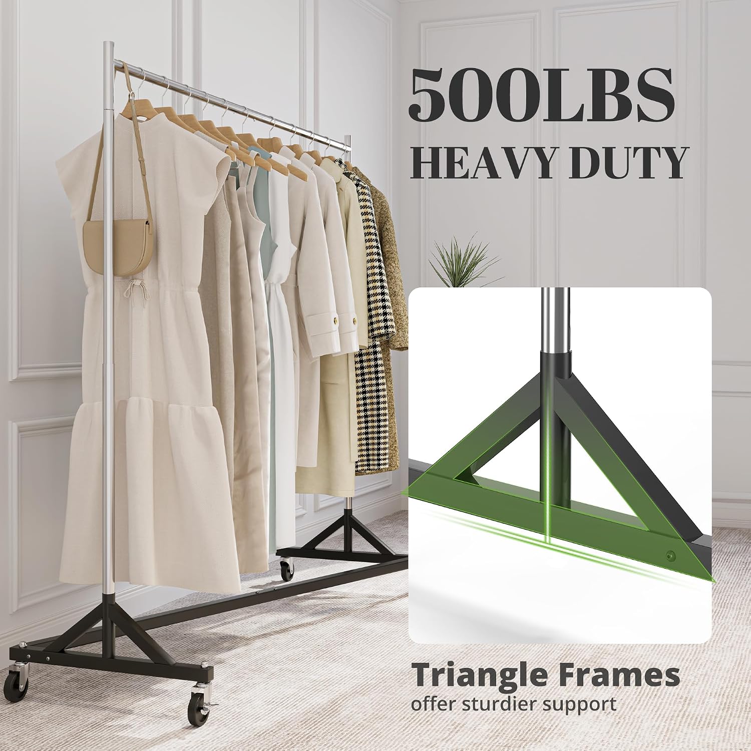 Z Racks for Clothing Load 500LBS Height Adjustable | Portable Rolling Garment Rack with Wheels, Z Base, Heavy Duty
