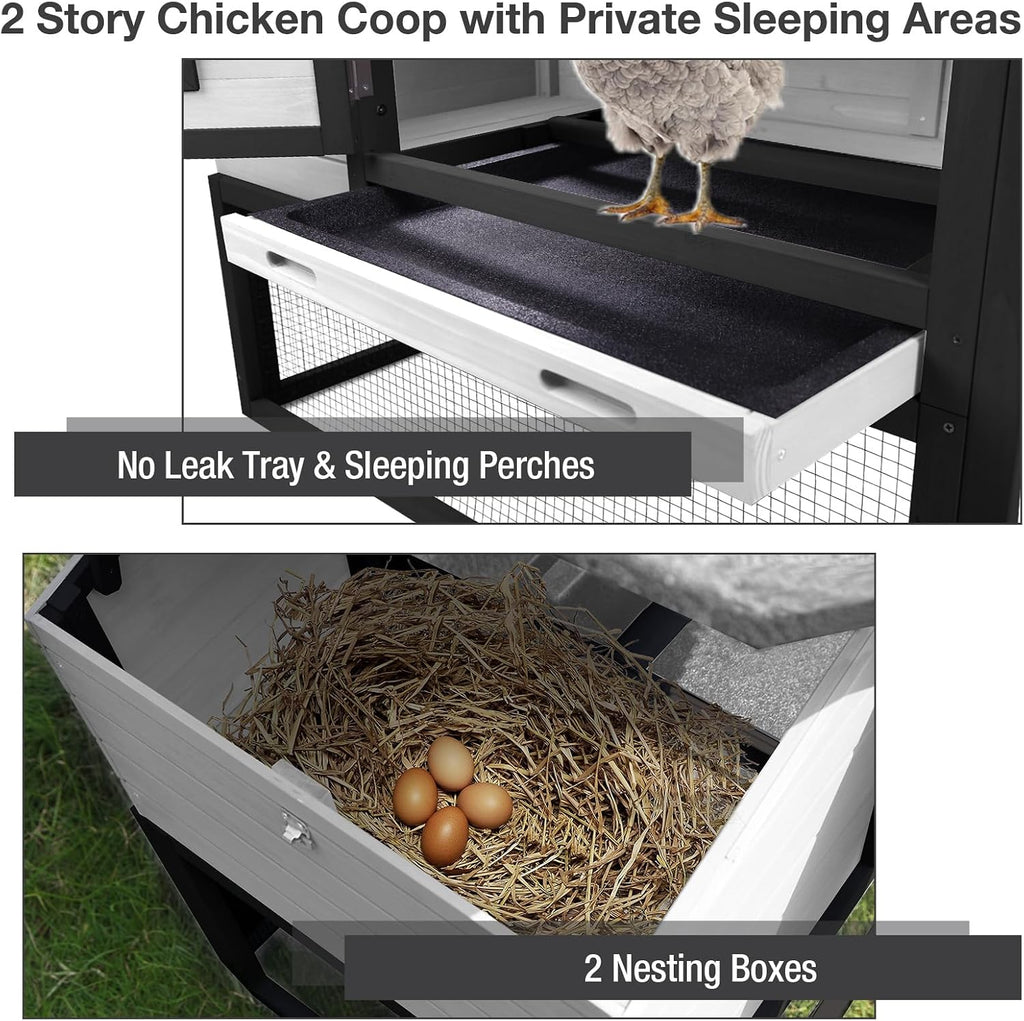 Mobile Chicken Coop for 2-4 Chickens with Wheels, Outdoor Hen House with Leak-Proof Tray, UV-Resistant Roof & Nesting