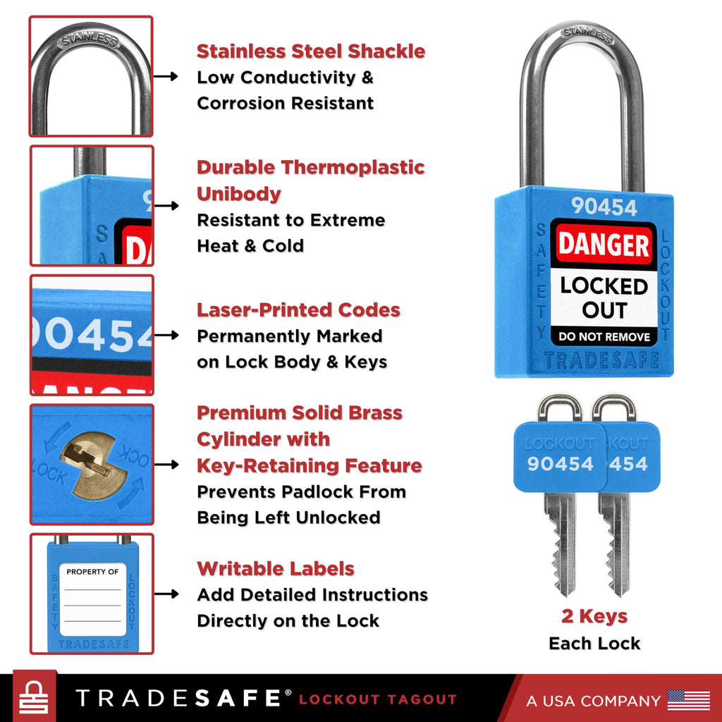 Lockout Locks, 10 Blue Loto Locks Keyed Different, 2 Keys Each