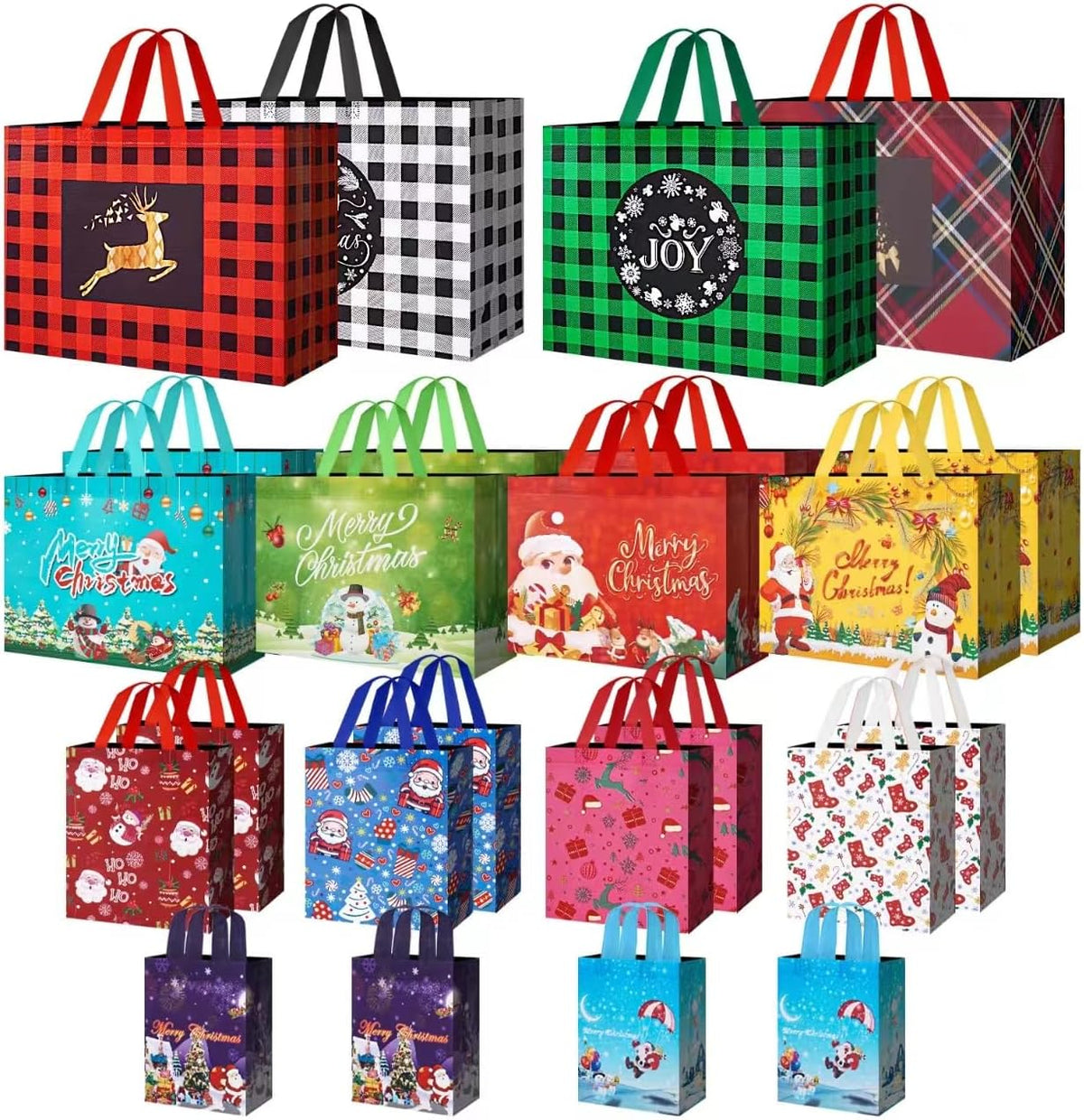 24 Pack Christmas Gift Bags Assorted Sizes with Handle