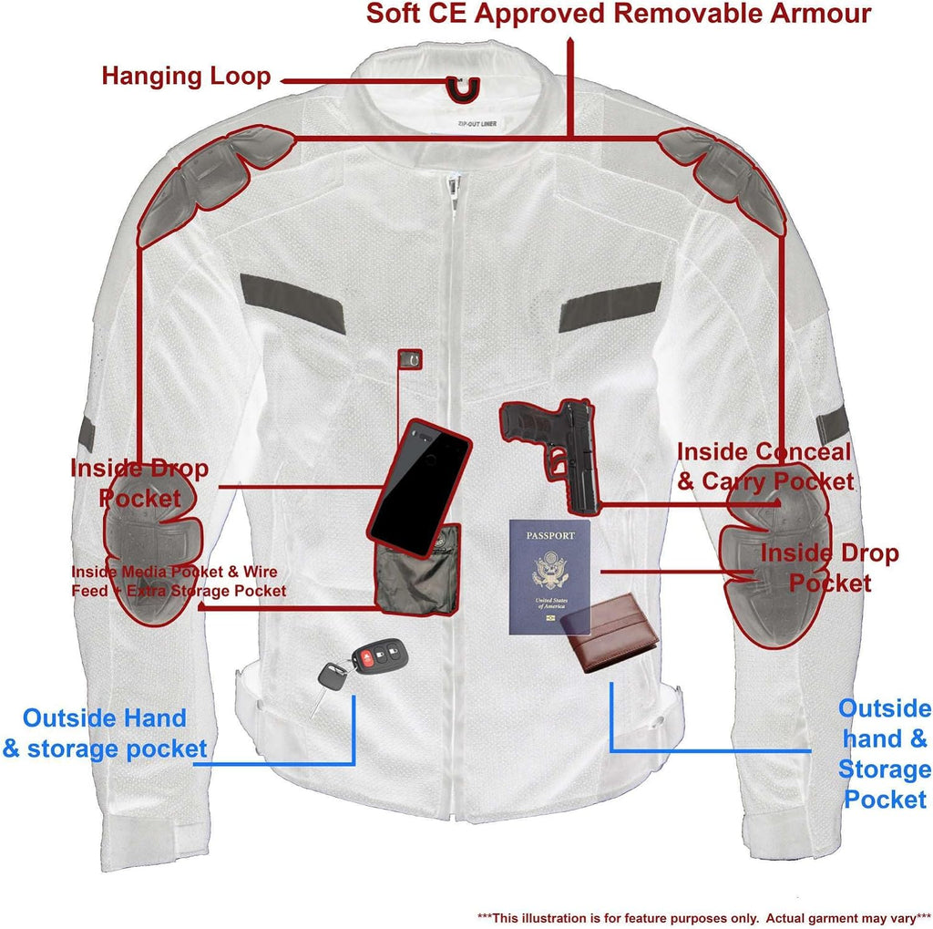 Men’s CE Armored All-Season Motorcycle Jacket - X-Large | All Seasons, Impact Protection ,Textile Racer Design, Vented