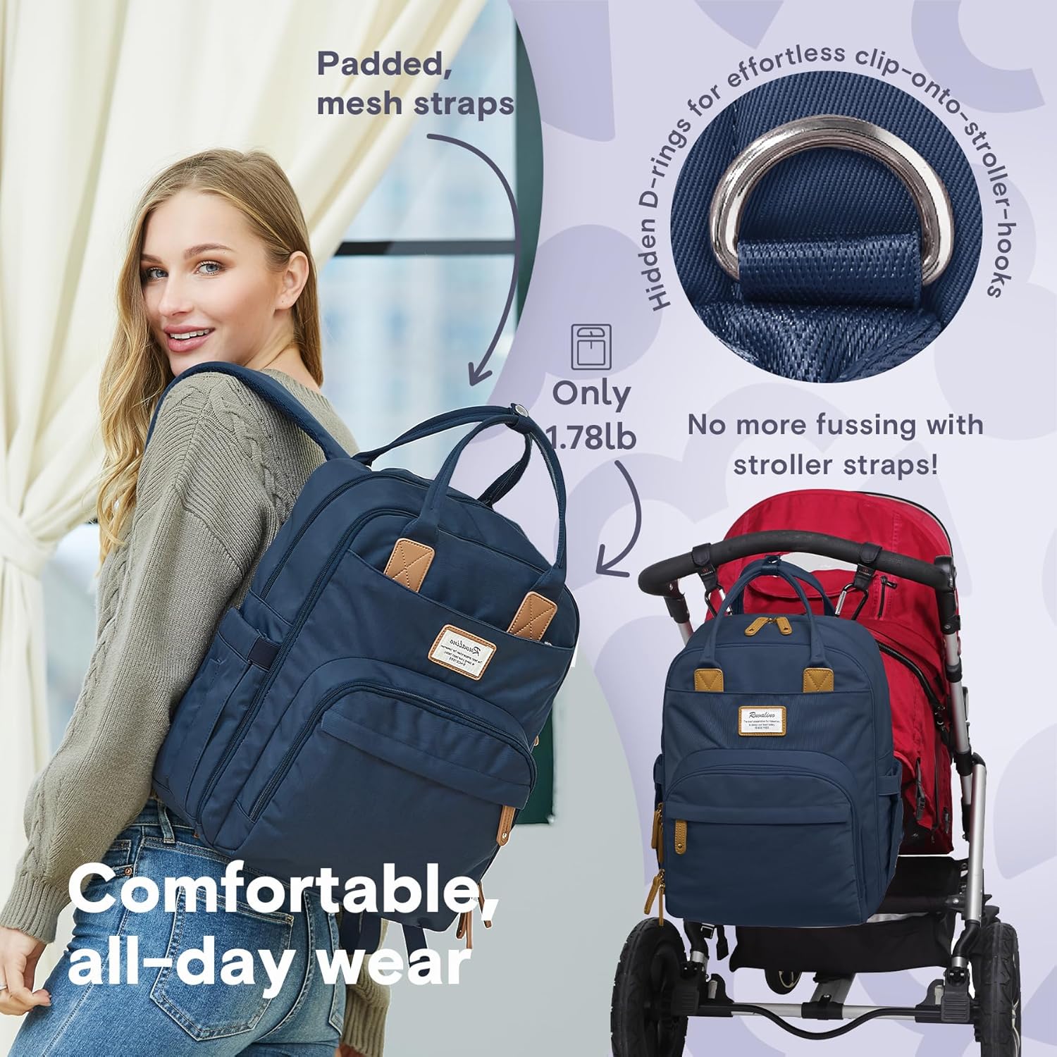 Diaper Bag Backpack-Multifunction Baby Travel Bag with Changing pad, Insulated Bottle Holders & Pacifier Case, Large